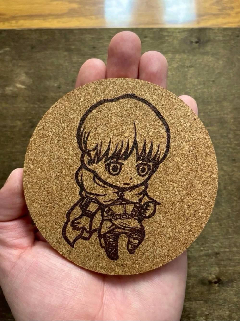 Attack On Titan Armin Arlert Chibi Style Laser Engraved Cork Coaster #2